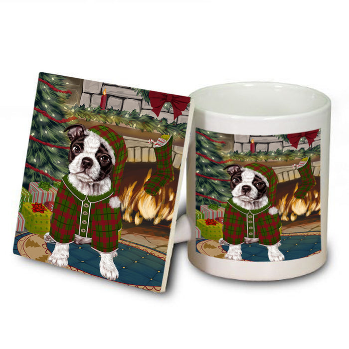 The Stocking was Hung Boston Terrier Dog Mug and Coaster Set MUC55229