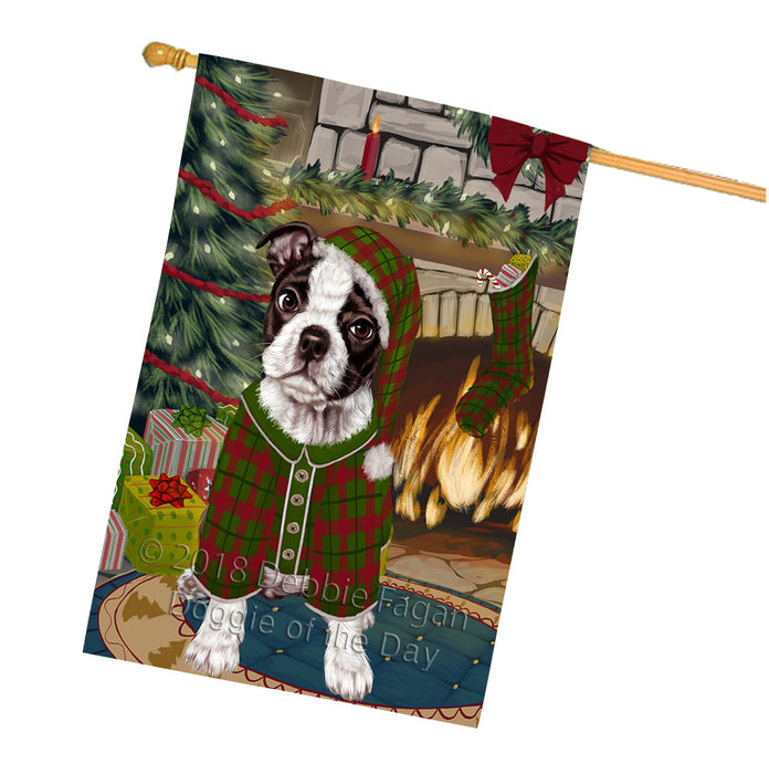 The Stocking was Hung Boston Terrier Dog House Flag FLG55666