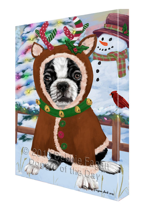 Christmas Gingerbread House Candyfest Boston Terrier Dog Canvas Print Wall Art Décor CVS128096