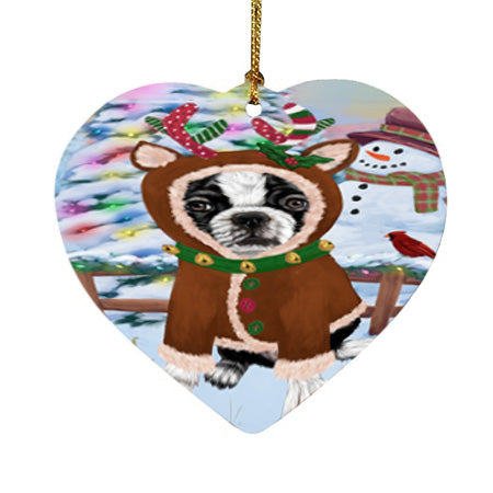 Christmas Gingerbread House Candyfest Boston Terrier Dog Heart Christmas Ornament HPOR56564