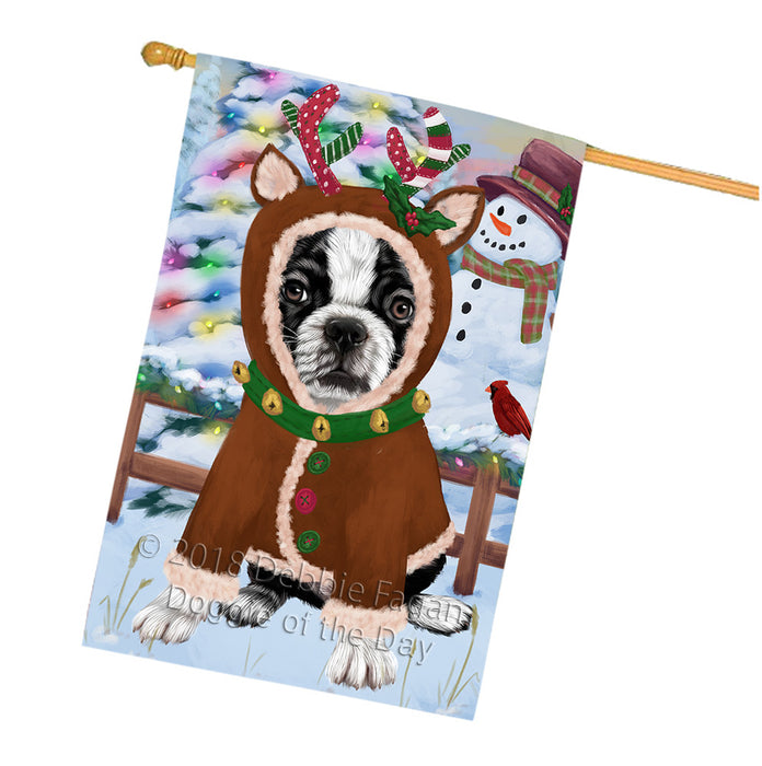 Christmas Gingerbread House Candyfest Boston Terrier Dog House Flag FLG56892