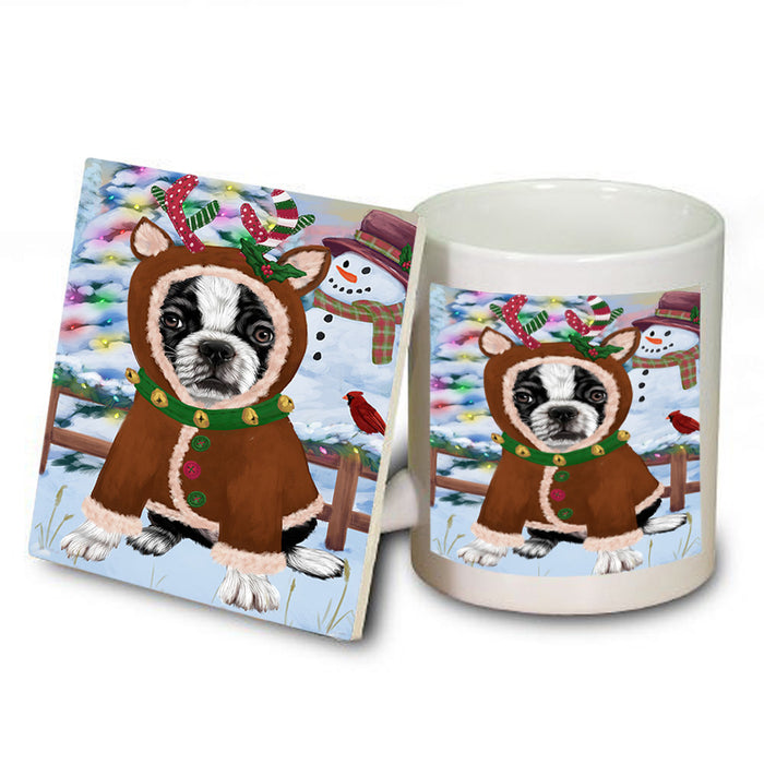 Christmas Gingerbread House Candyfest Boston Terrier Dog Mug and Coaster Set MUC56200