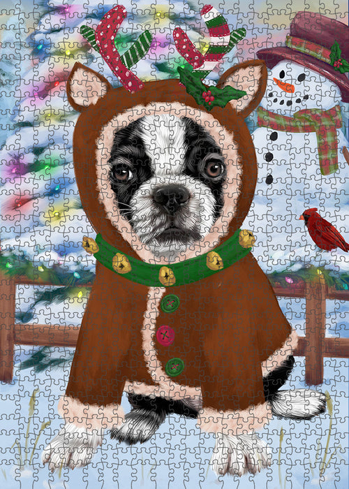 Christmas Gingerbread House Candyfest Boston Terrier Dog Puzzle with Photo Tin PUZL93032