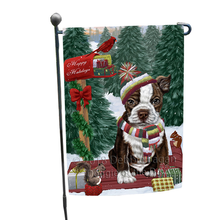 Merry Christmas Woodland Sled Boston Terrier Dog Garden Flag GFLG55160