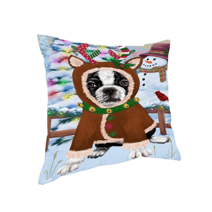 Christmas Gingerbread House Candyfest Boston Terrier Dog Pillow PIL79124