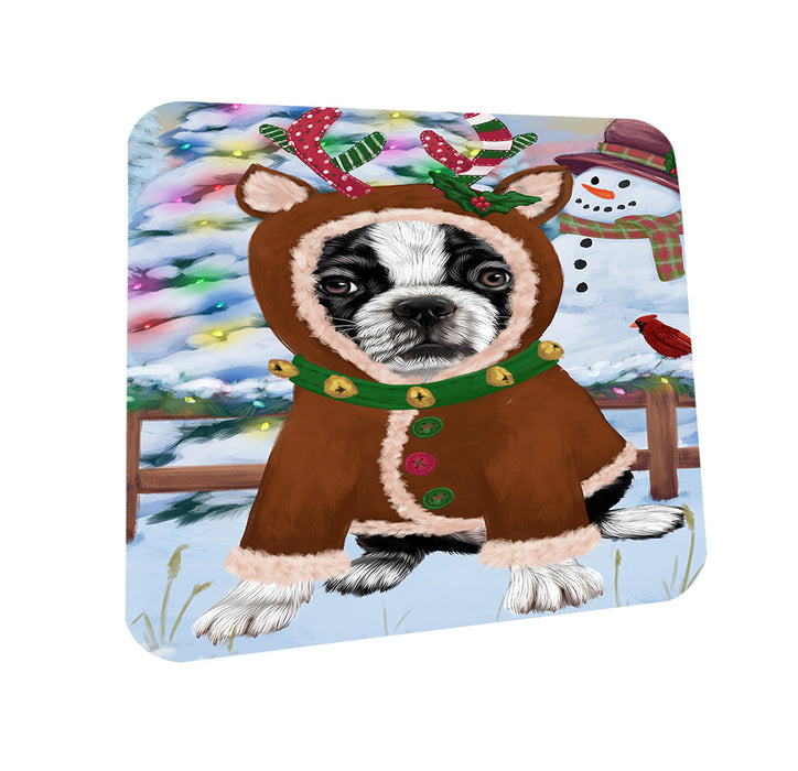 Christmas Gingerbread House Candyfest Boston Terrier Dog Coasters Set of 4 CST56166