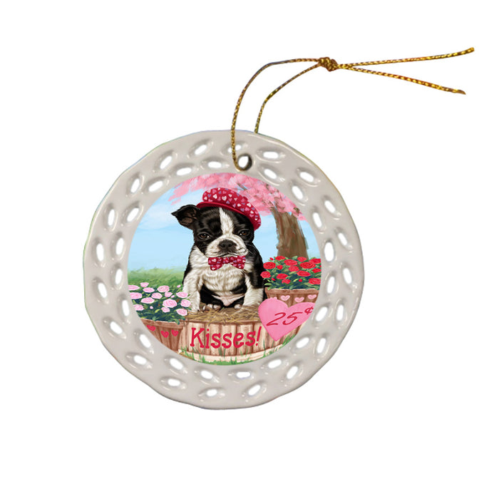 Rosie 25 Cent Kisses Boston Terrier Dog Ceramic Doily Ornament DPOR56303