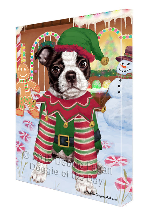 Christmas Gingerbread House Candyfest Boston Terrier Dog Canvas Print Wall Art Décor CVS128105