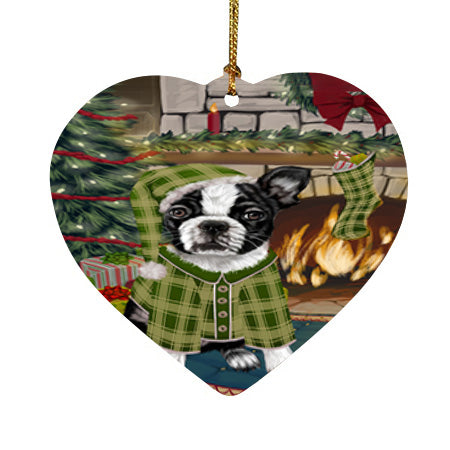 The Stocking was Hung Boston Terrier Dog Heart Christmas Ornament HPOR55595