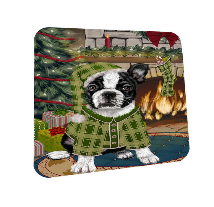 The Stocking was Hung Boston Terrier Dog Coasters Set of 4 CST55197