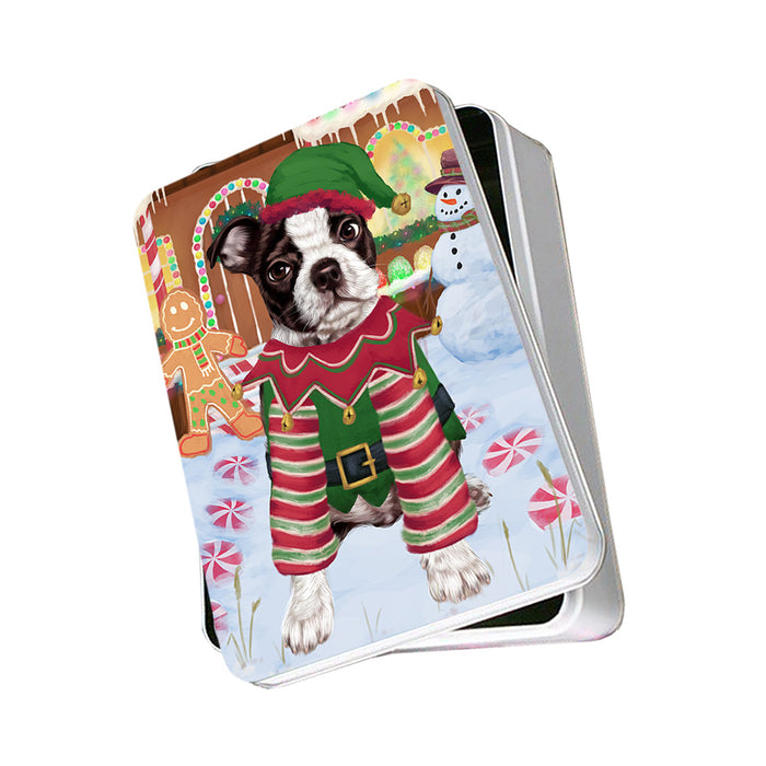 Christmas Gingerbread House Candyfest Boston Terrier Dog Photo Storage Tin PITN56128