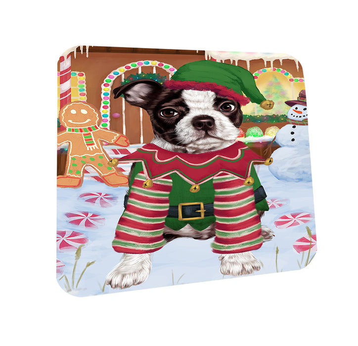 Christmas Gingerbread House Candyfest Boston Terrier Dog Coasters Set of 4 CST56167