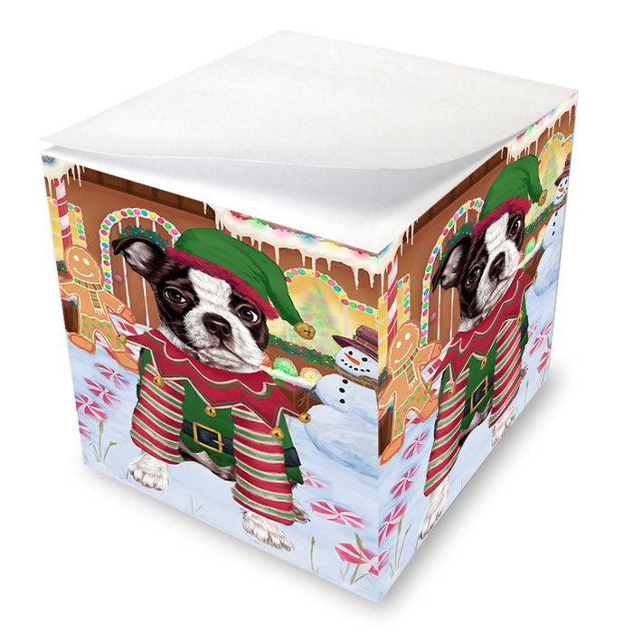 Christmas Gingerbread House Candyfest Boston Terrier Dog Note Cube NOC54281