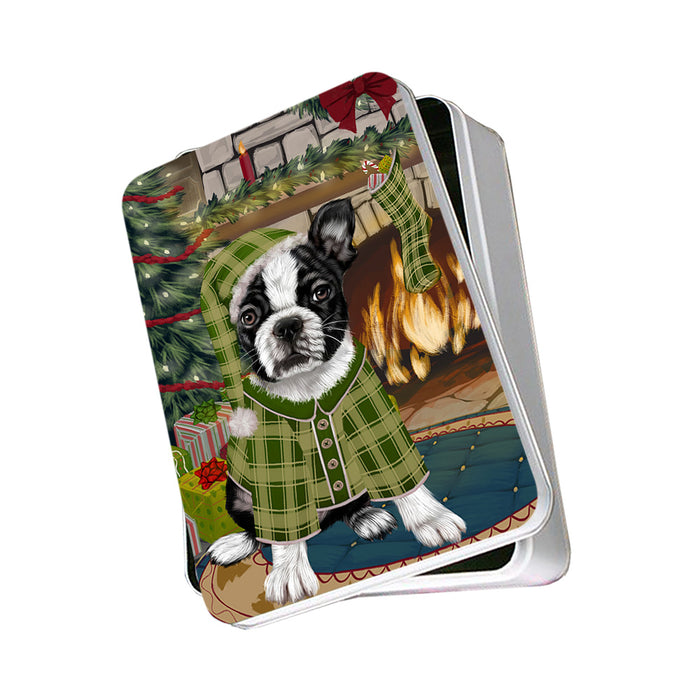The Stocking was Hung Boston Terrier Dog Photo Storage Tin PITN55182