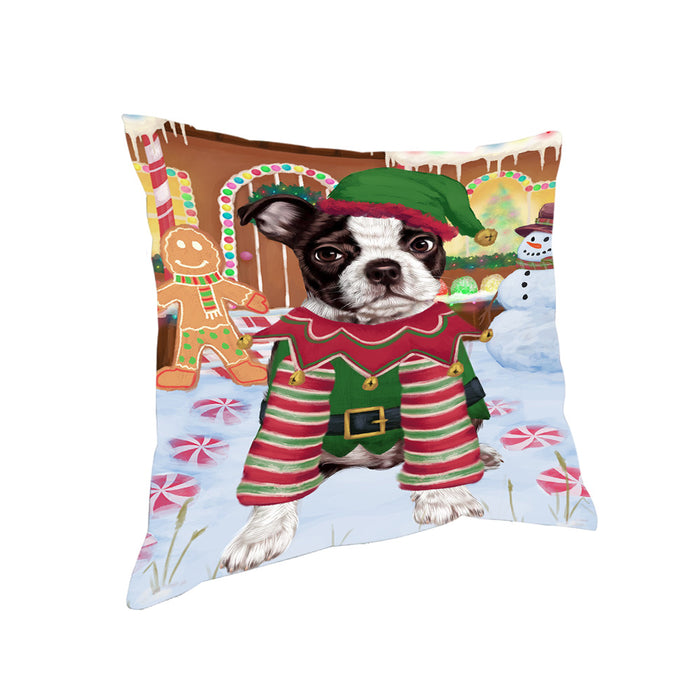 Christmas Gingerbread House Candyfest Boston Terrier Dog Pillow PIL79128