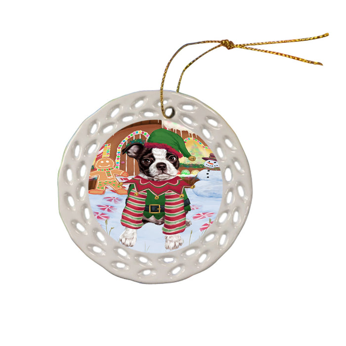 Christmas Gingerbread House Candyfest Boston Terrier Dog Ceramic Doily Ornament DPOR56565
