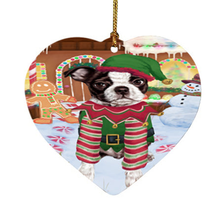 Christmas Gingerbread House Candyfest Boston Terrier Dog Heart Christmas Ornament HPOR56565