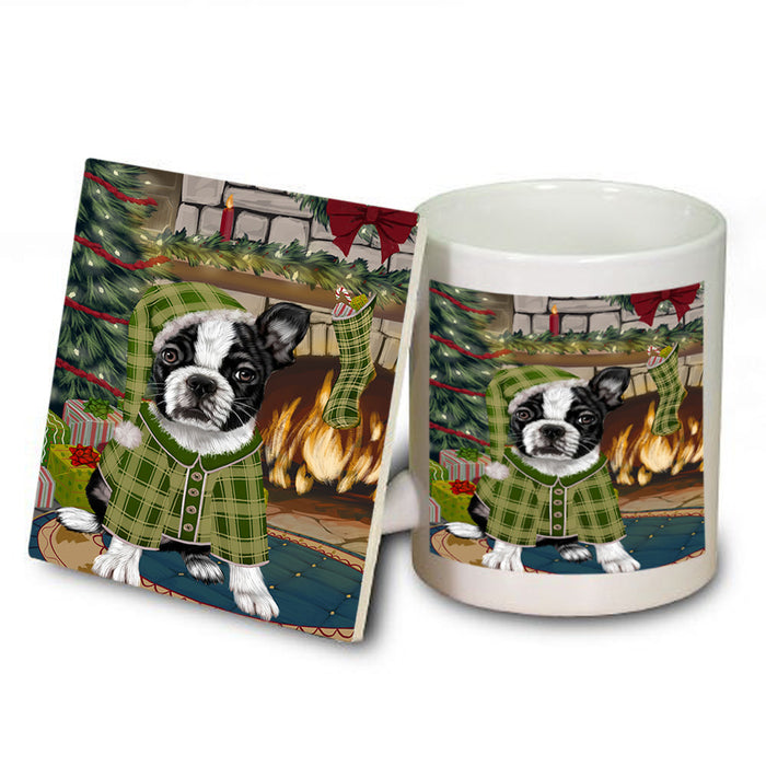 The Stocking was Hung Boston Terrier Dog Mug and Coaster Set MUC55231