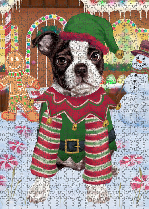 Christmas Gingerbread House Candyfest Boston Terrier Dog Puzzle with Photo Tin PUZL93036