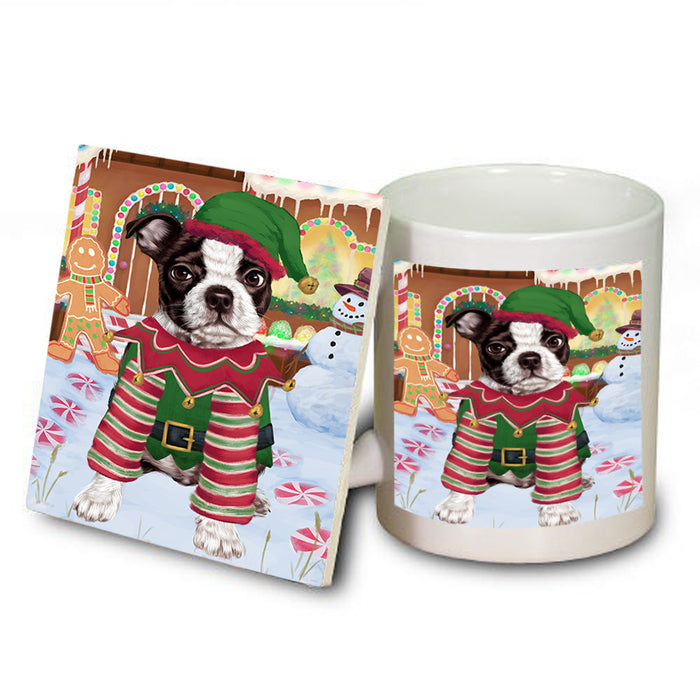 Christmas Gingerbread House Candyfest Boston Terrier Dog Mug and Coaster Set MUC56201