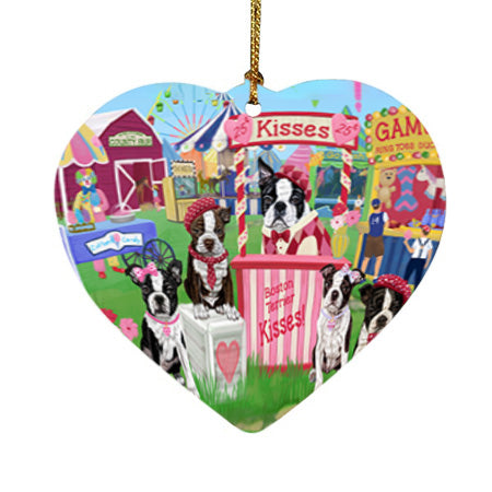 Carnival Kissing Booth Boston Terriers Dog Heart Christmas Ornament HPOR56254