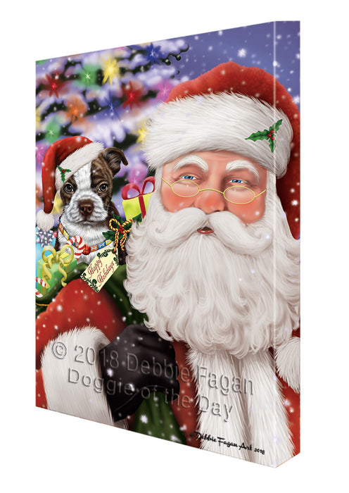 Santa Carrying Boston Terrier Dog and Christmas Presents Canvas Print Wall Art Décor CVS103526