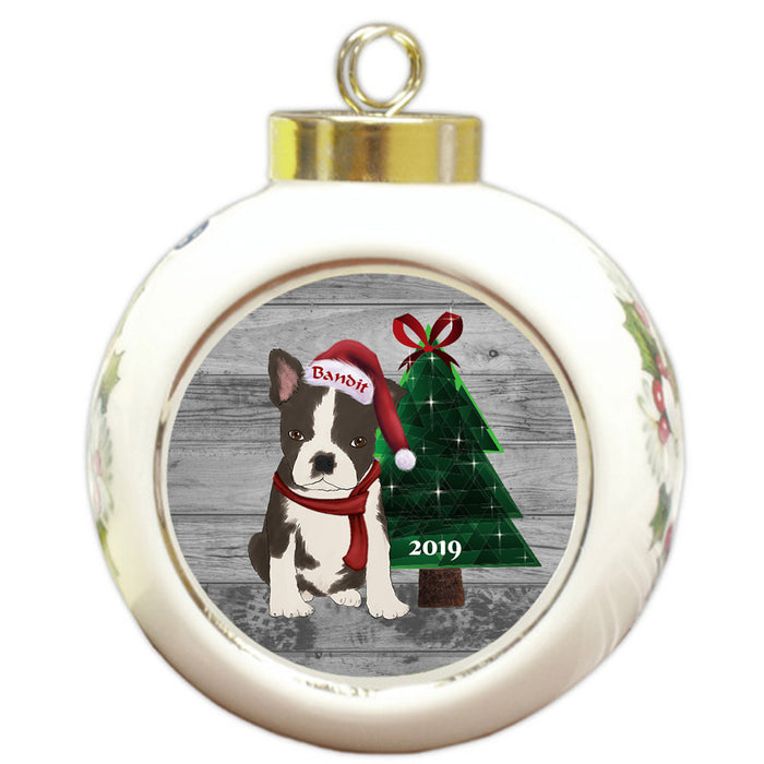 Custom Personalized Boston Terrier Dog Glassy Classy Christmas Round Ball Ornament
