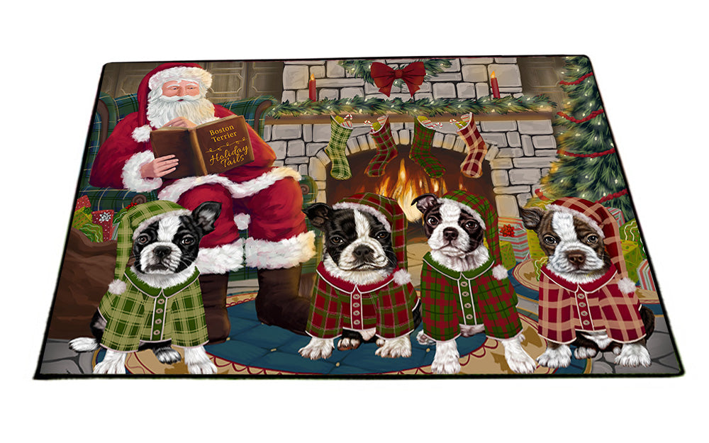 Christmas Cozy Holiday Tails Boston Terriers Dog Floormat FLMS52608