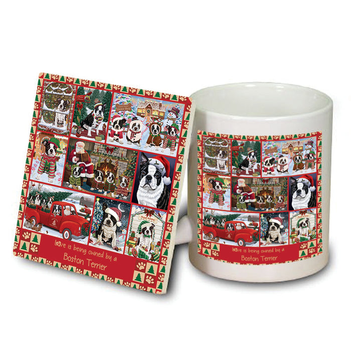 Love is Being Owned Christmas Boston Terrier Dogs Mug and Coaster Set MUC57199