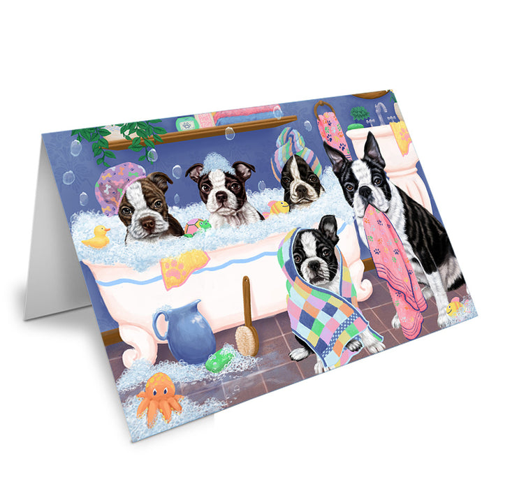 Rub A Dub Dogs In A Tub Boston Terriers Dog Handmade Artwork Assorted Pets Greeting Cards and Note Cards with Envelopes for All Occasions and Holiday Seasons GCD74828