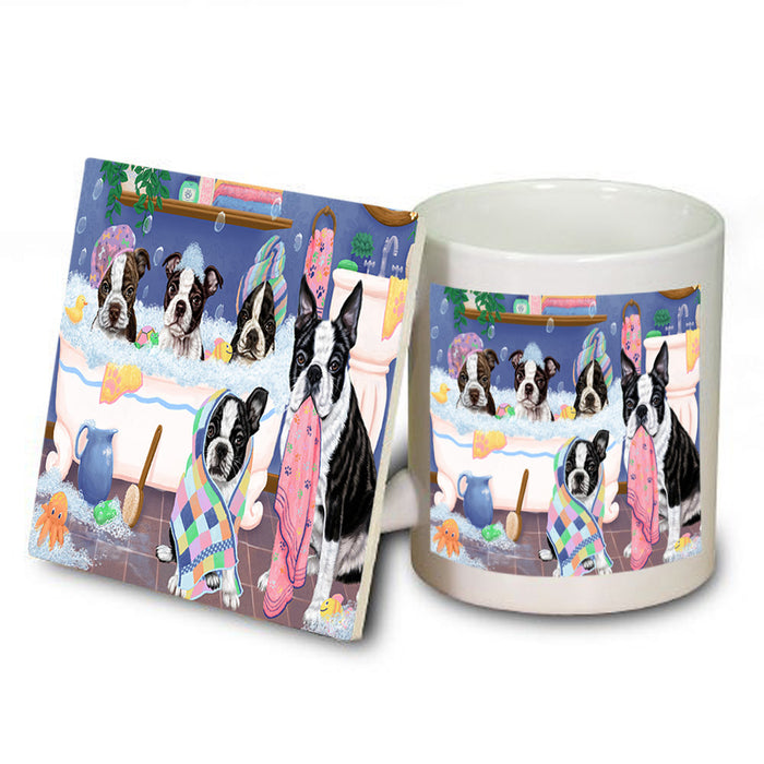 Rub A Dub Dogs In A Tub Boston Terriers Dog Mug and Coaster Set MUC56763