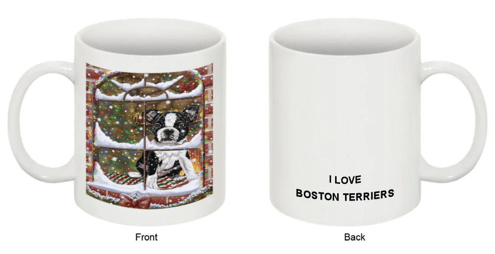 Please Come Home For Christmas Boston Terrier Dog Sitting In Window Coffee Mug MUG49336