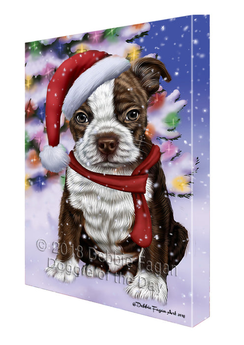 Winterland Wonderland Boston Terrier Dog In Christmas Holiday Scenic Background  Canvas Print Wall Art Décor CVS98144