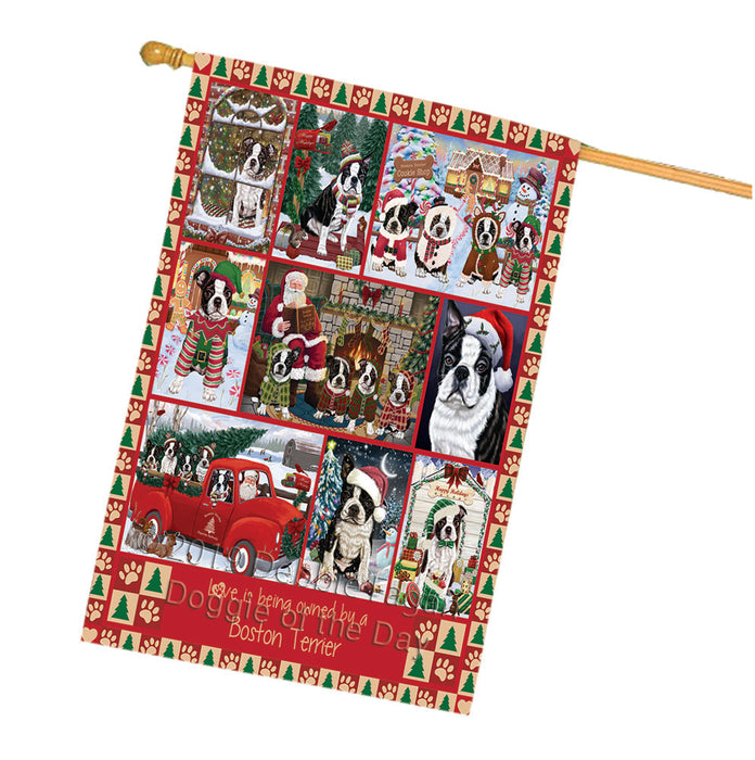 Love is Being Owned Christmas Boston Terrier Dogs House Flag FLG66046