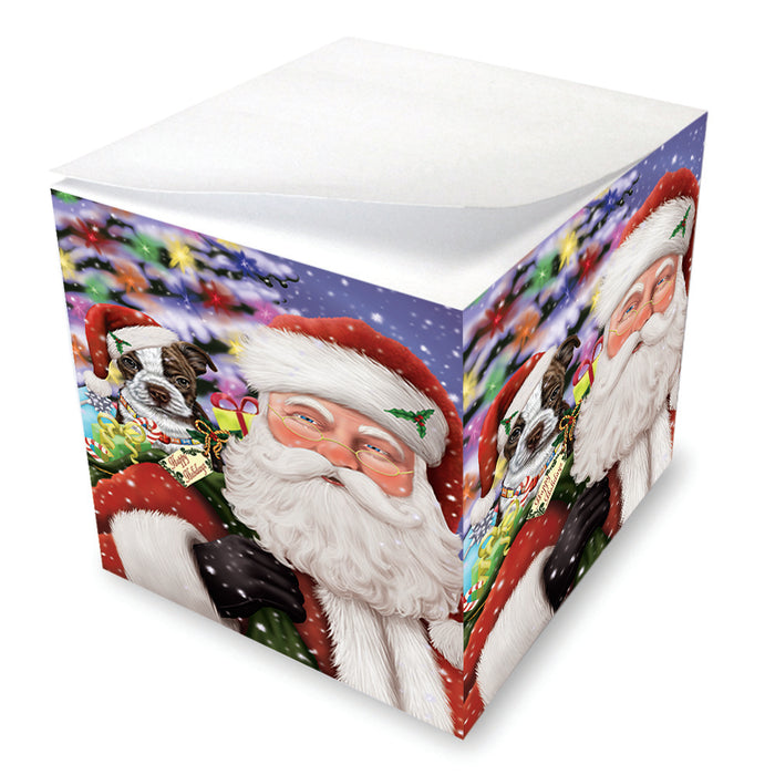 Santa Carrying Boston Terrier Dog and Christmas Presents Note Cube NOC55610