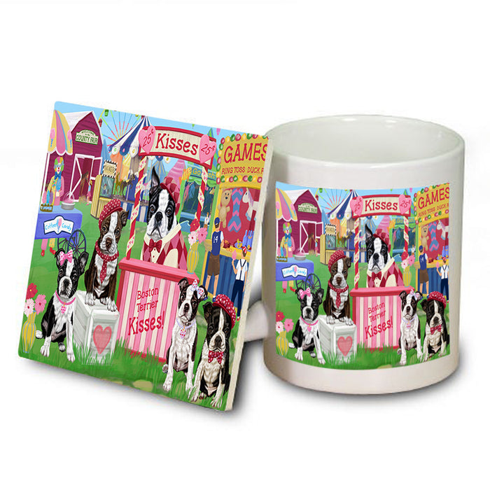 Carnival Kissing Booth Boston Terriers Dog Mug and Coaster Set MUC55890