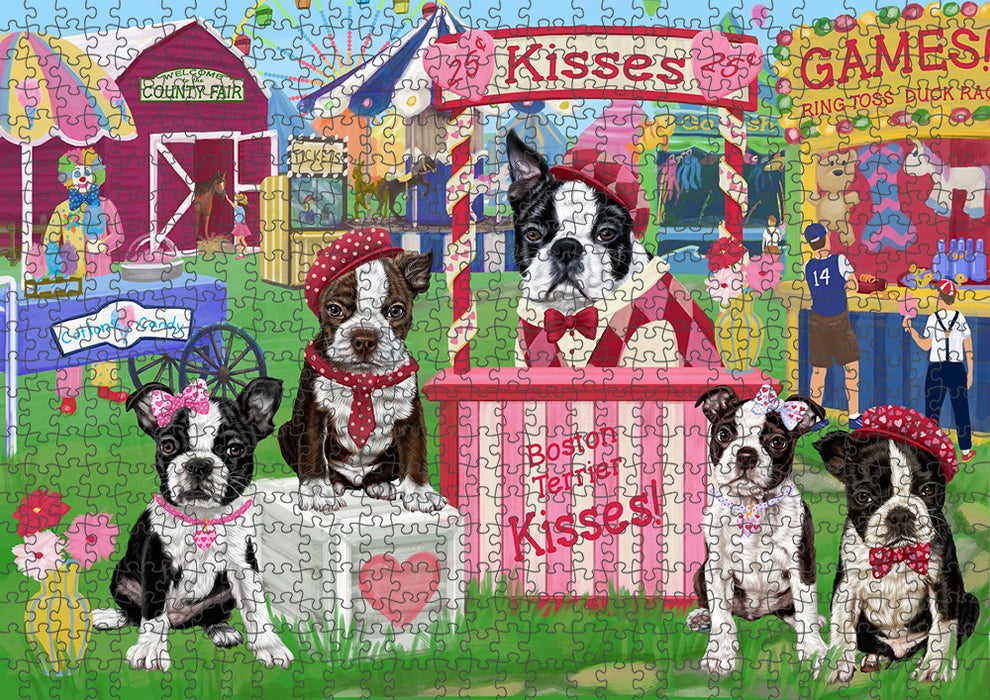 Carnival Kissing Booth Boston Terriers Dog Puzzle with Photo Tin PUZL91796