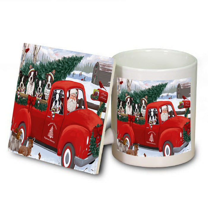 Christmas Santa Express Delivery Boston Terriers Dog Family Mug and Coaster Set MUC55010