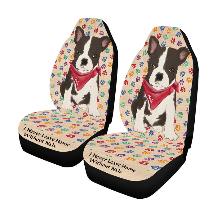 Personalized I Never Leave Home Paw Print Boston Terrier Dogs Pet Front Car Seat Cover (Set of 2)