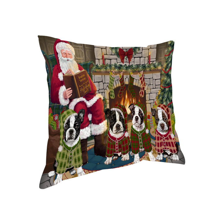Christmas Cozy Holiday Tails Boston Terriers Dog Pillow PIL69356