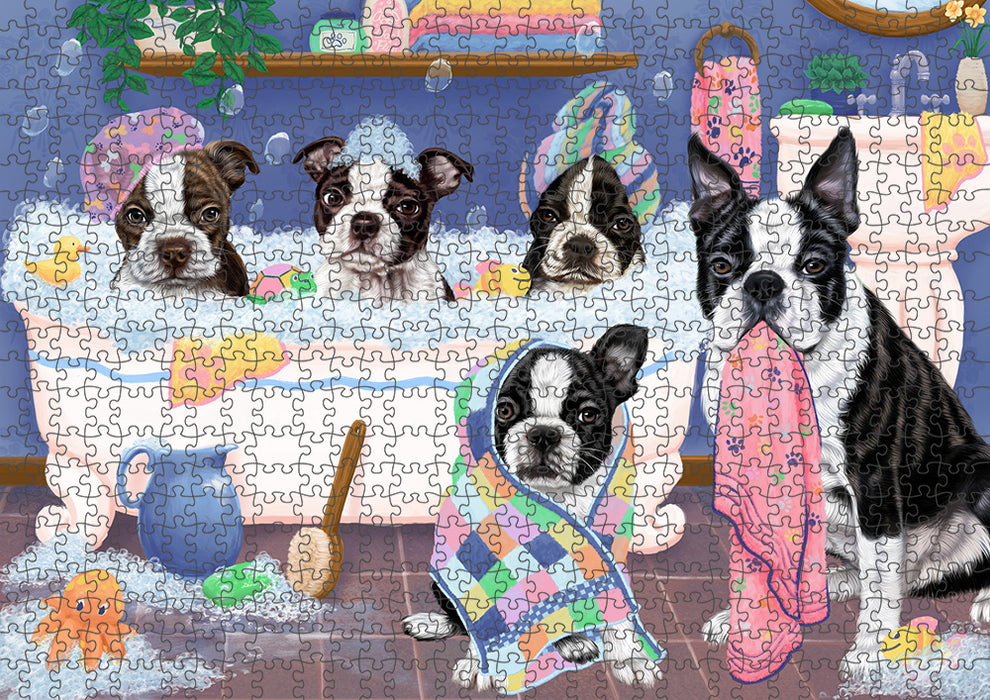 Rub A Dub Dogs In A Tub Boston Terriers Dog Puzzle with Photo Tin PUZL95284