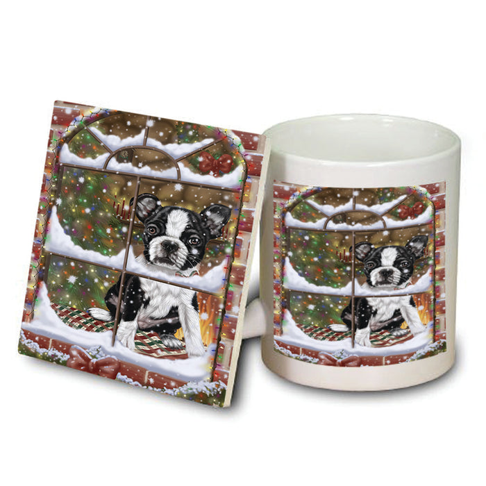Please Come Home For Christmas Boston Terrier Dog Sitting In Window Mug and Coaster Set MUC53930