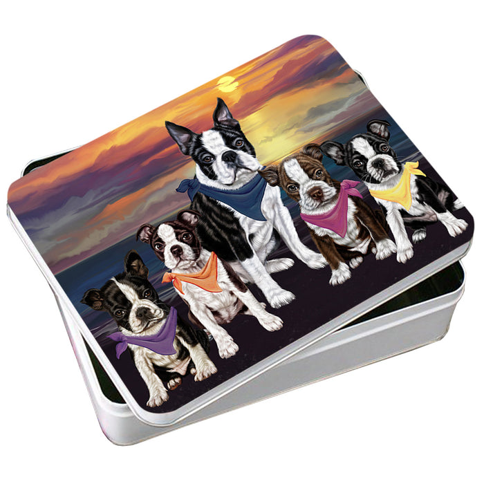 Family Sunset Portrait Boston Terriers Dog Photo Storage Tin PITN50240