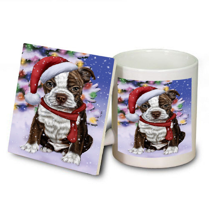 Winterland Wonderland Boston Terrier Dog In Christmas Holiday Scenic Background  Mug and Coaster Set MUC53358