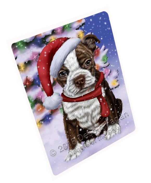 Winterland Wonderland Boston Terrier Dog In Christmas Holiday Scenic Background  Blanket BLNKT97635