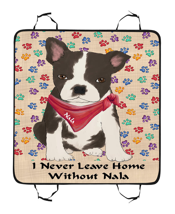 Personalized I Never Leave Home Paw Print Boston Terrier Dogs Pet Back Car Seat Cover