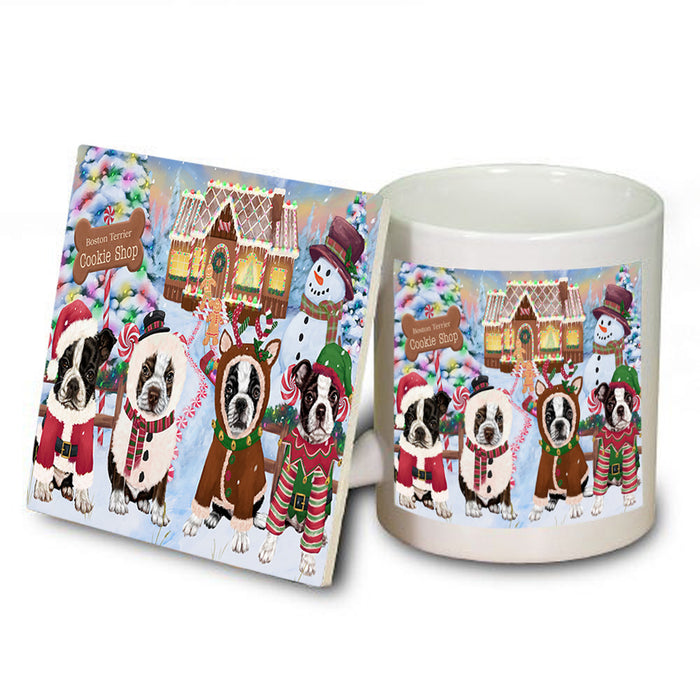 Holiday Gingerbread Cookie Shop Boston Terriers Dog Mug and Coaster Set MUC56375