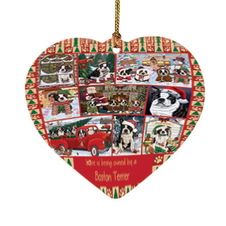 Love is Being Owned Christmas Boston Terrier Dogs Heart Christmas Ornament HPOR57834