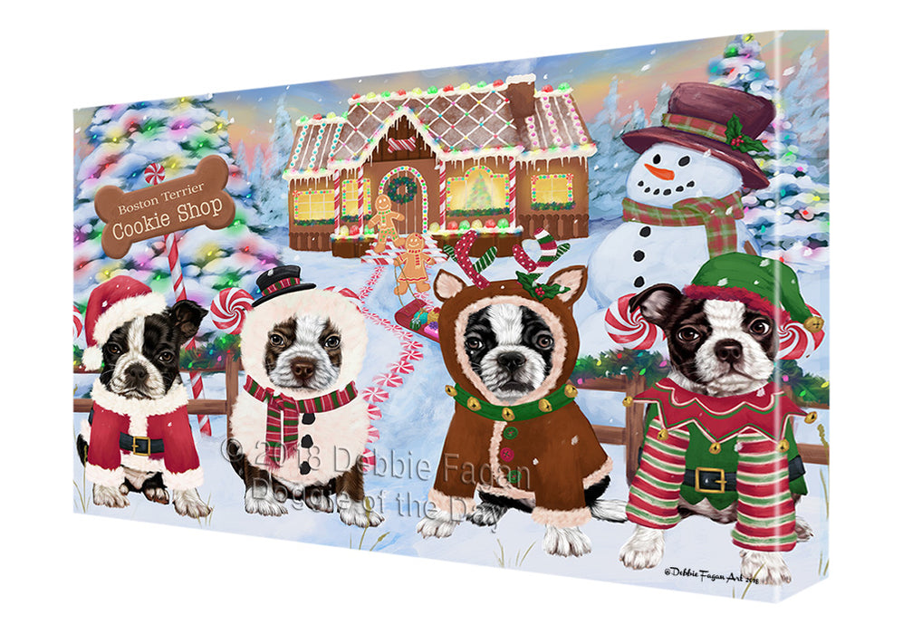 Holiday Gingerbread Cookie Shop Boston Terriers Dog Canvas Print Wall Art Décor CVS129671