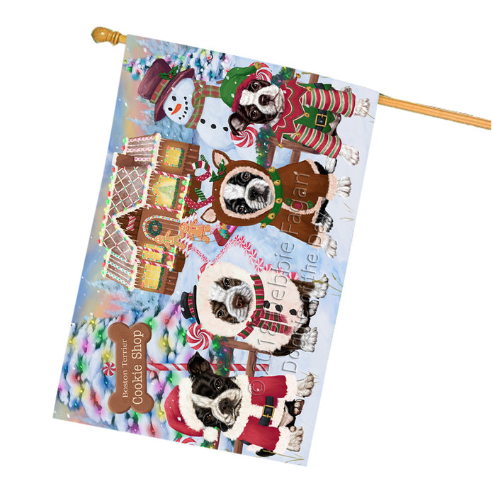 Holiday Gingerbread Cookie Shop Boston Terriers Dog House Flag FLG57067